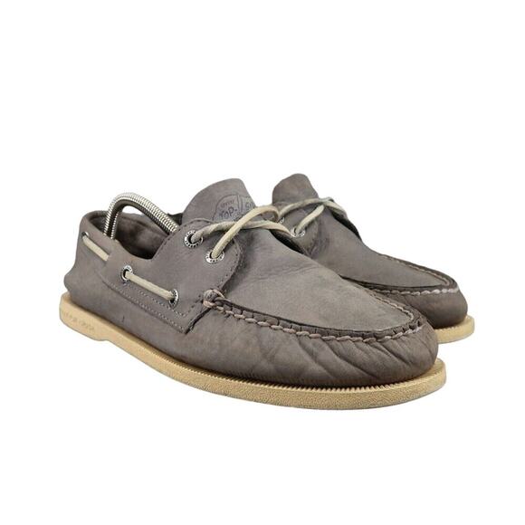 Sperry Mens 8 Top Sider Boat Shoes Classic Leather Lifestyle Preppy 2 Eye Grey